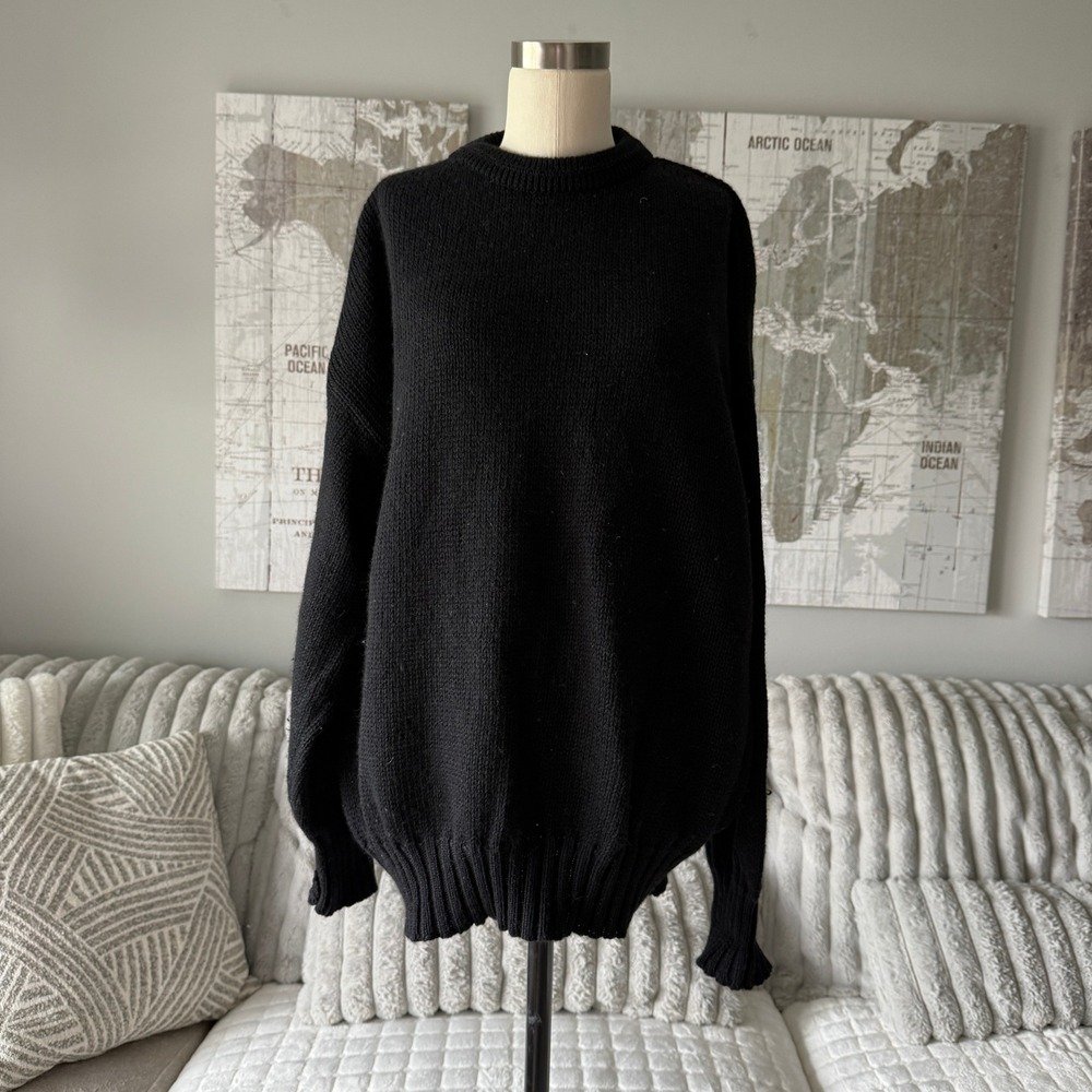 Boston Traders Mens XL All Pure Wool Crewneck Sweater Black Heavy Knit India